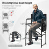 Directors chair with foldable side table and footrest, 78 cm seat height, gray fabric, ideal for camping and outdoor.