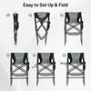 Folding process of the 46-inch tall gray director's chair with side table, footrest, and padded armrests for comfort.