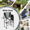 Gray 46-inch tall director's chair with foldable side table and footrest, ideal for garden, studio, or makeup room use.