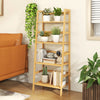 4-tier bamboo bookcase storage stand rack with plants, perfect for living rooms and kitchens, lightweight and durable.