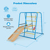 Dimensions of the 6-in-1 indoor jungle gym with slide, designed for kids 3+ years, featuring a heavy-duty metal frame.