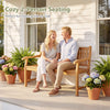 Teak wood outdoor garden bench with cozy 2-person seating, ergonomic design, and 800 lbs capacity for relaxed moments.