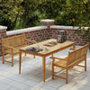Teak wood outdoor garden bench with ergonomic design, supporting 800 lbs, ideal for patio or backyard relaxation.
