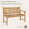 Teak wood outdoor garden bench with slatted design, ergonomic backrest, and 800 lbs capacity for comfortable seating.