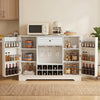 White 47.2-inch sideboard cabinet features a wine rack for 10 bottles, enclosed shelves, and a spacious tabletop for versatile storage.