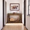 Rustic brown 47" 2-tier farmhouse console table with open storage shelf, ideal for small living room spaces.