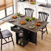 47.5-inch farmhouse extendable wooden dinner table with lockable wheels, featuring drop leaf panels and organized.
