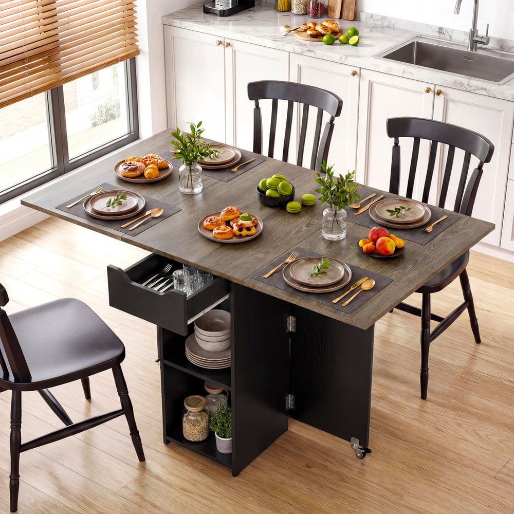 47.5 Inch Farmhouse Extendable Wooden Dinner Table with Lockable Wheels-Oak - Gallery View 1 of 10