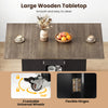 Large wooden tabletop of the 47.5-inch extendable dinner table with lockable wheels, ideal for versatile dining and.