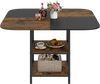 Modern 47.5 inch square dining table with rustic brown and black tabletop, featuring 2-tier shelves for storage.