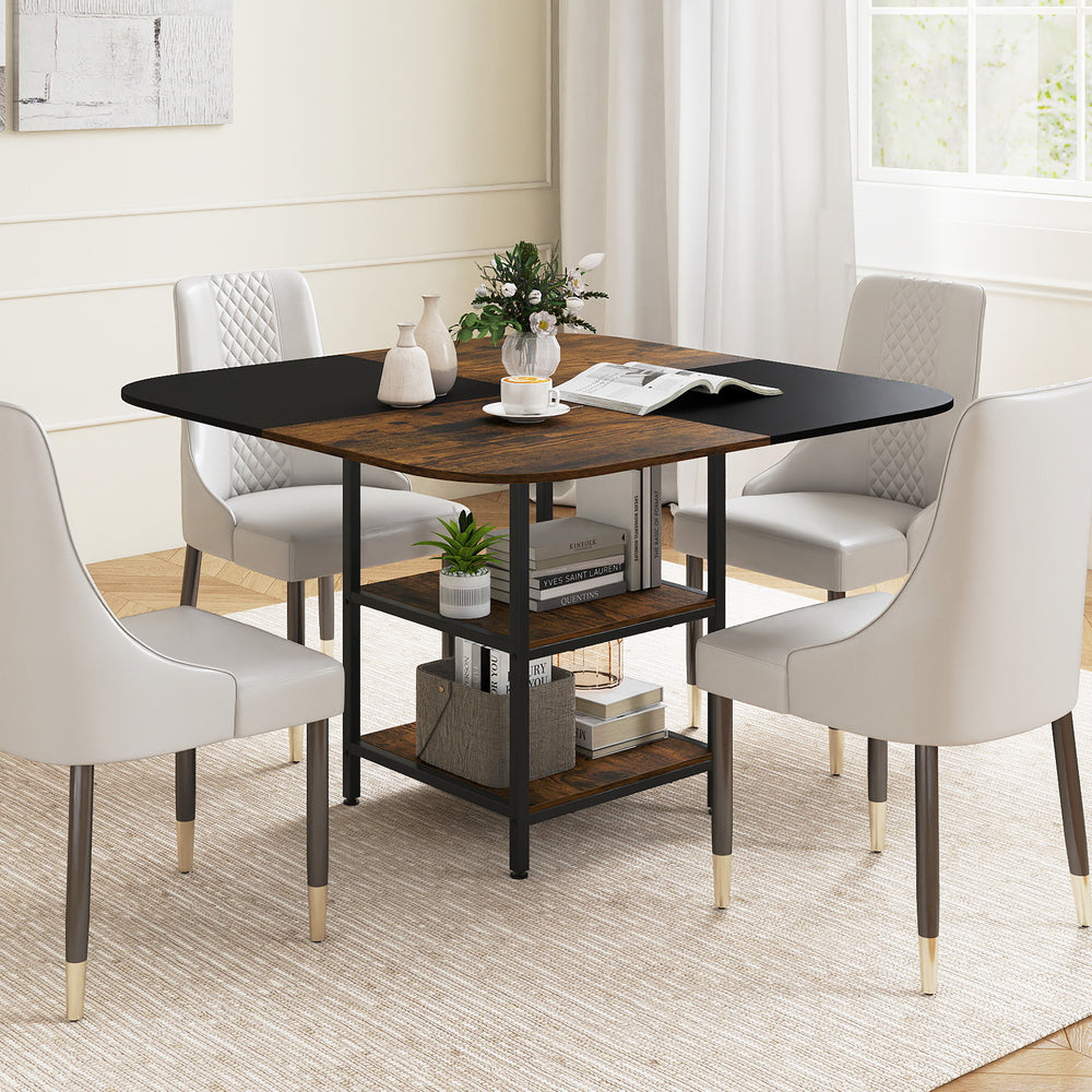 Modern 47.5-inch square dining table with rustic brown multi-color tabletop and sturdy metal frame, ideal for dining or.
