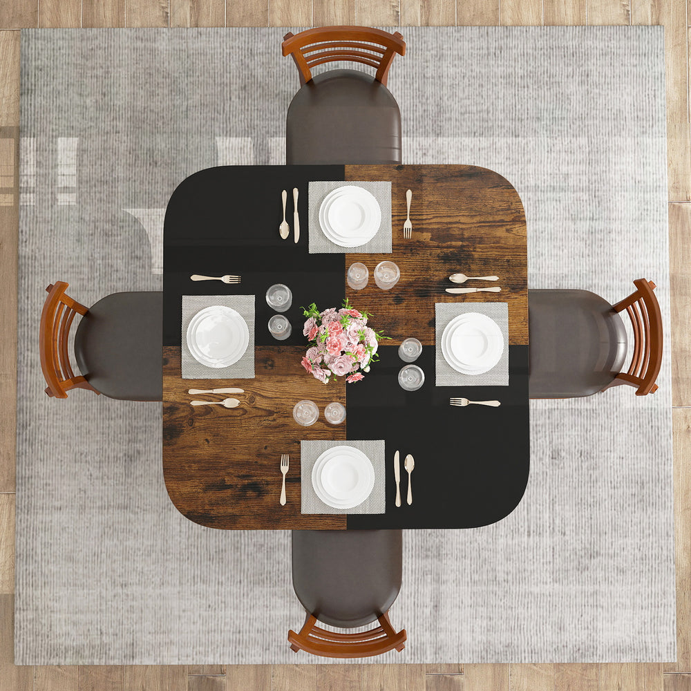 Square 47.5 inch modern dining table with rustic brown multi-color tabletop, perfect for dining rooms and stylish.