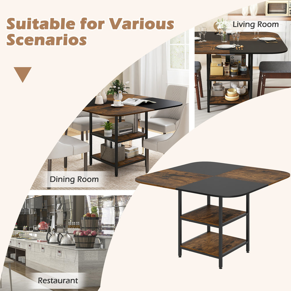 Square 47.5 inch modern dining table with rustic brown multi-color tabletop, ideal for dining rooms and restaurants.