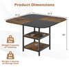 Square 47.5 inch modern dining table with rustic brown mix-colored tabletop and sturdy metal frame, ideal for dining.