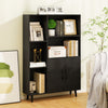 Black 4-inch floor bookshelf with 5 open compartments and 2-door cabinet, perfect for living room or office storage.