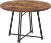 Round 47-inch dining table in rustic brown with a sturdy cross base, seating 4-6 people for stylish dining.