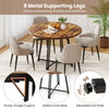 Round 47-inch dining table with rustic brown wood-like texture, 8 metal legs, and cross base for stability, seats 4-6.