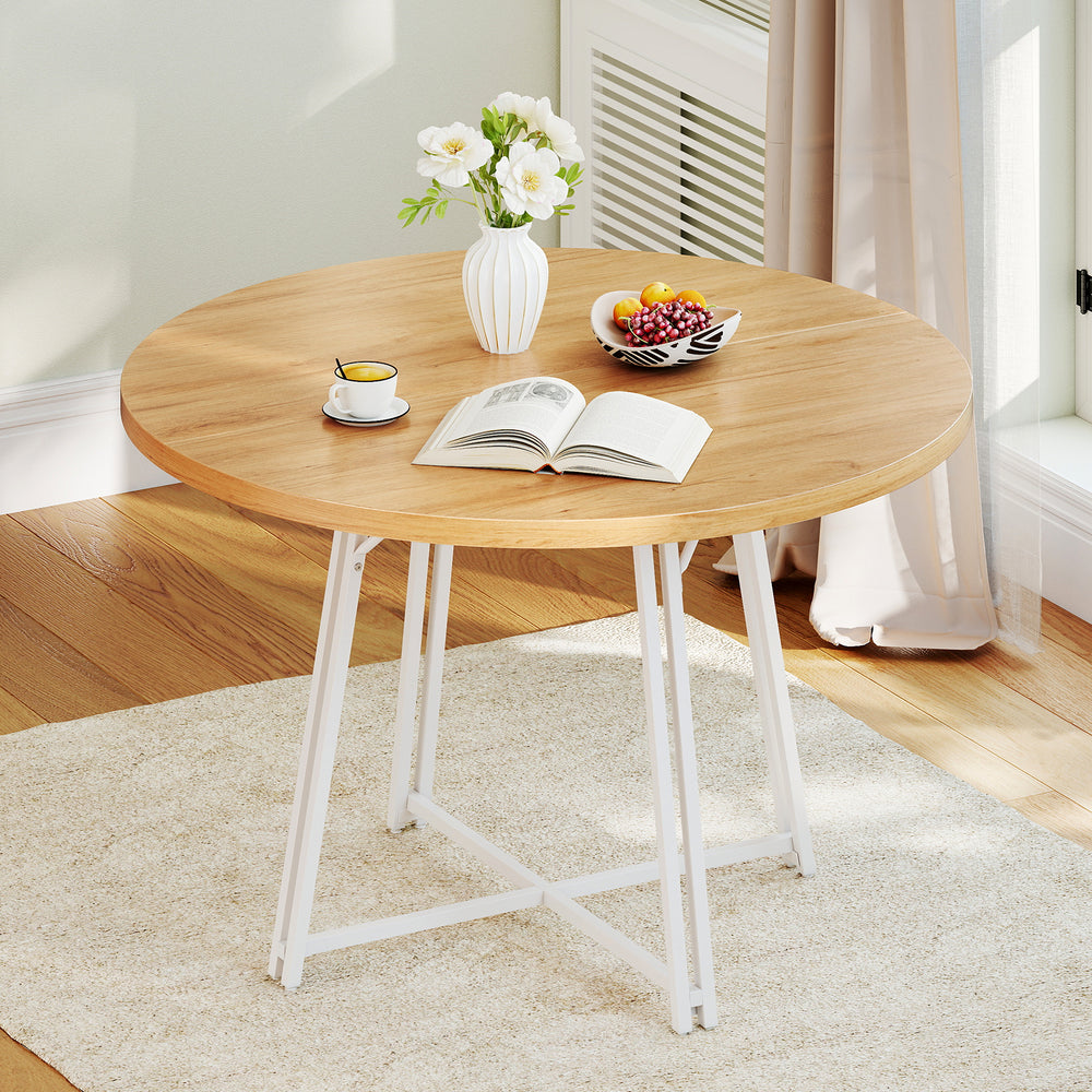 47 Inch Dining Table for 4-6 People Round Kitchen Table with Cross Base-Natural - Gallery View 1 of 9