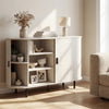 Fluted sideboard buffet cabinet with tambour sliding doors, grey finish, and metal legs for stylish storage and display.