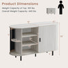 47-inch fluted sideboard buffet cabinet in grey with tambour sliding doors, featuring multiple compartments for.