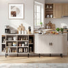 Fluted sideboard buffet cabinet with tambour sliding doors, grey finish, and metal legs for organized kitchen storage.