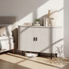 Fluted sideboard buffet cabinet in grey with tambour sliding doors, metal legs, and spacious top for decorative.