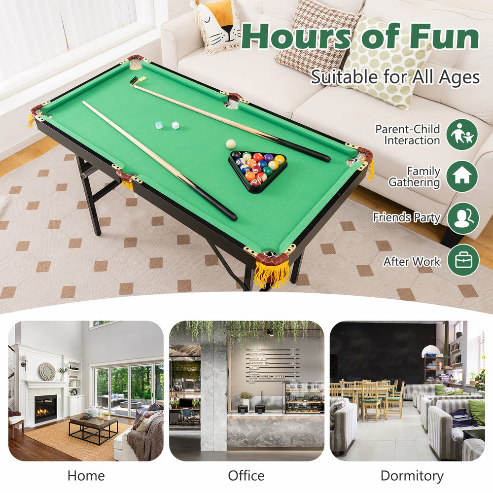 47-inch green folding billiard table with cues and accessories, perfect for family gatherings and enhancing children's.