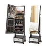 Lockable jewelry cabinet armoire with full-length mirror, LED lights, and ample storage for organized jewelry display.