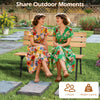 47-inch outdoor acacia wood bench with metal frame, comfortably seating 2 people for patios and gardens.