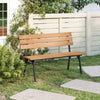 Acacia wood outdoor bench with metal frame, slatted seat design, ideal for patios and gardens, comfortably seats 2.