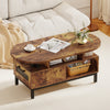 Oval coffee table in rustic brown with storage compartments, featuring a durable design and elegant round edges for.
