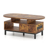 Side view of the 47-inch oval coffee table in rustic brown, featuring a sturdy design and ample storage for living room.