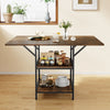 47-inch rectangular dining table in rustic brown with sturdy metal legs and two open storage shelves for 4-6 people.