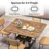 47-inch rectangular dining table in rustic brown with 2 open storage shelves, seating 4-6 people for versatile dining.