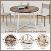 Round 47" dining table with a rustic wood-grain surface and stable X-shaped base, ideal for dining rooms and studies.
