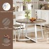 Round 47-inch dining table with elegant wood-grain texture and stable X-shaped base, ideal for various settings.