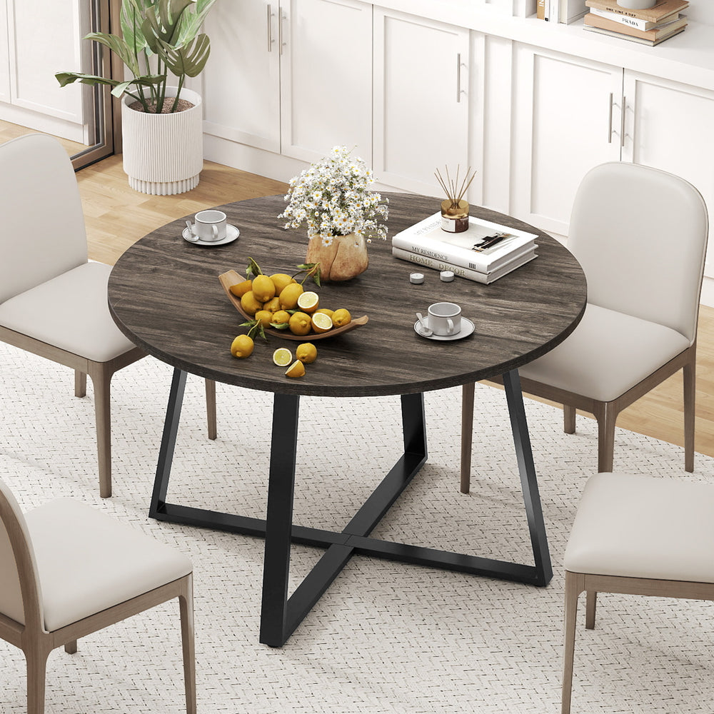 47 Inch Round Dining Table with Stable X-shaped Base and Round Thickened Tabletop-Grey - Gallery View 1 of 10