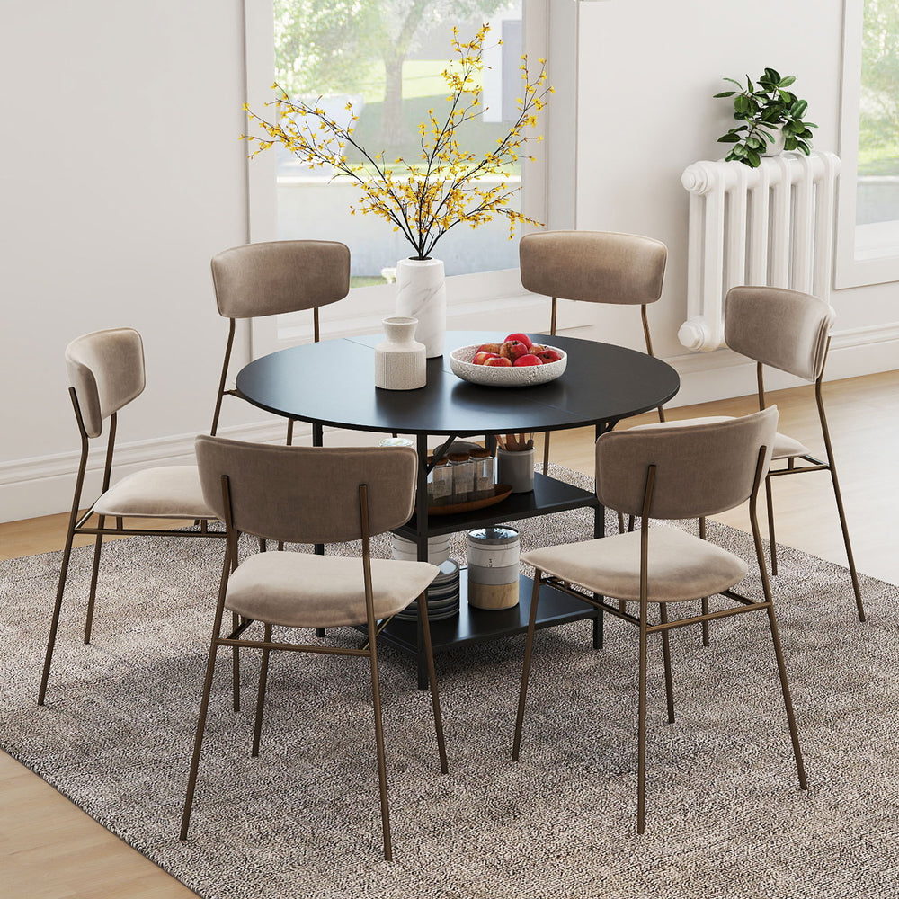 47 Inch Round Dining Table for 4-6 People Large Kitchen Table with 2-Tier Storage Shelves-Black - Gallery View 1 of 11