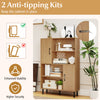 Freestanding 47-inch storage cabinet in natural finish with 2 doors, 4 open shelves, and anti-tipping kits for.