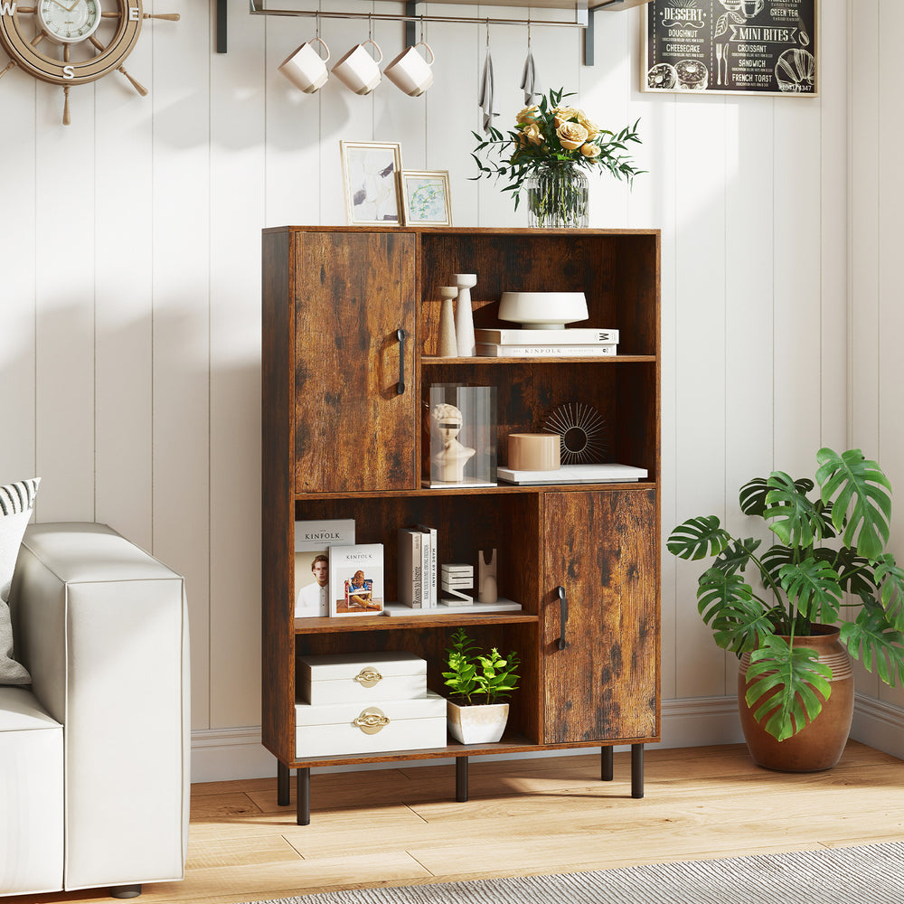47 Inch Storage Cabinet Freestanding Bookcase with 2 Doors and 4 Open Shelves-Rustic Brown - Gallery View 1 of 10