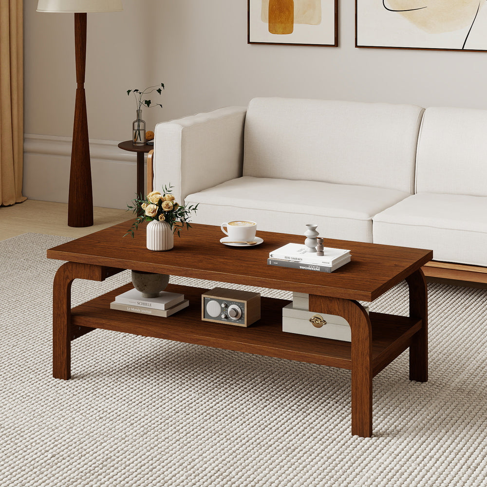 47 Inches Accent Rectangular Coffee Table for Living Room-Walnut - Gallery View 1 of 22