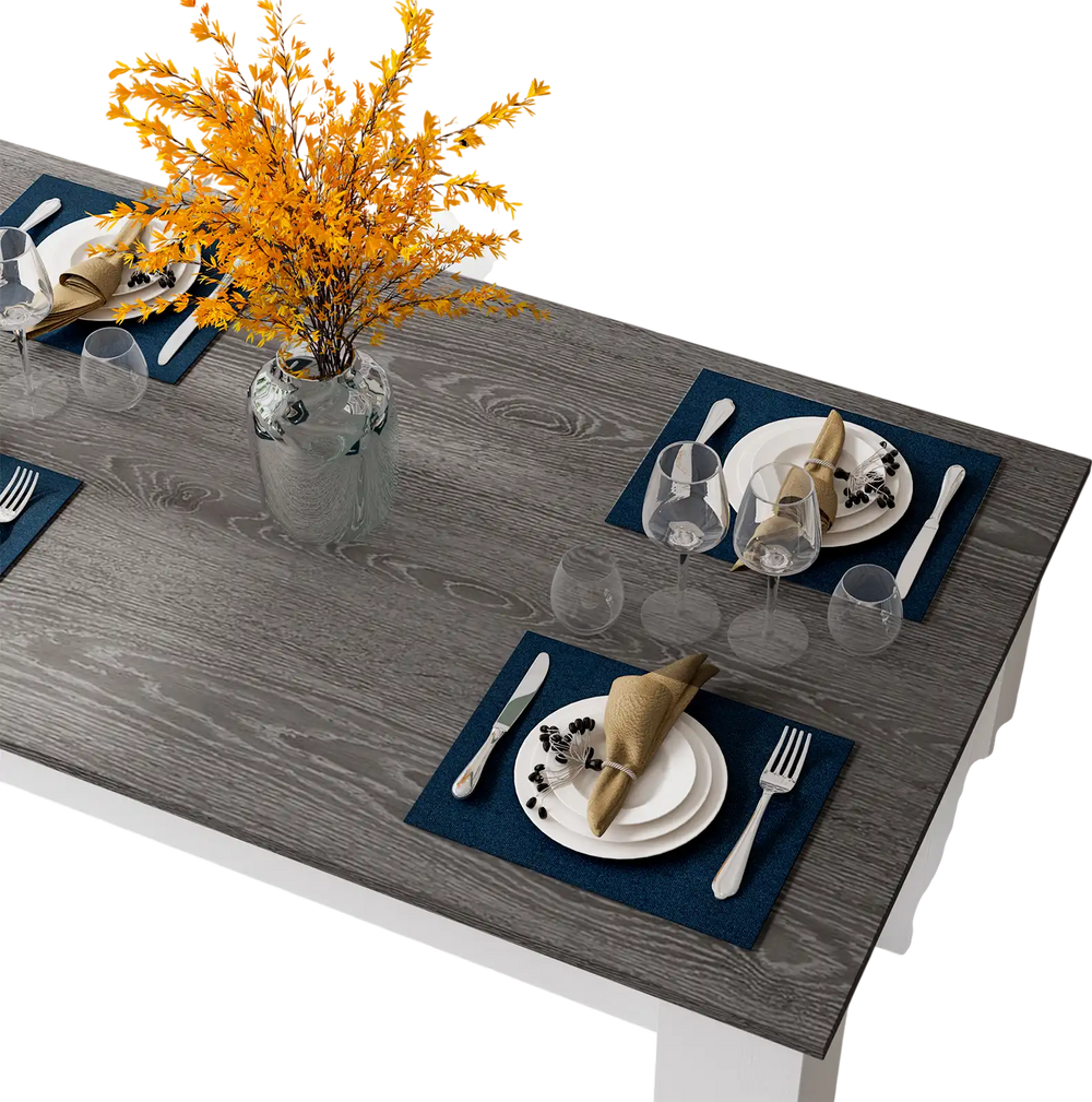 Dark gray 47-inch dining table set for four, featuring a smooth surface and stylish decor, ideal for small spaces.