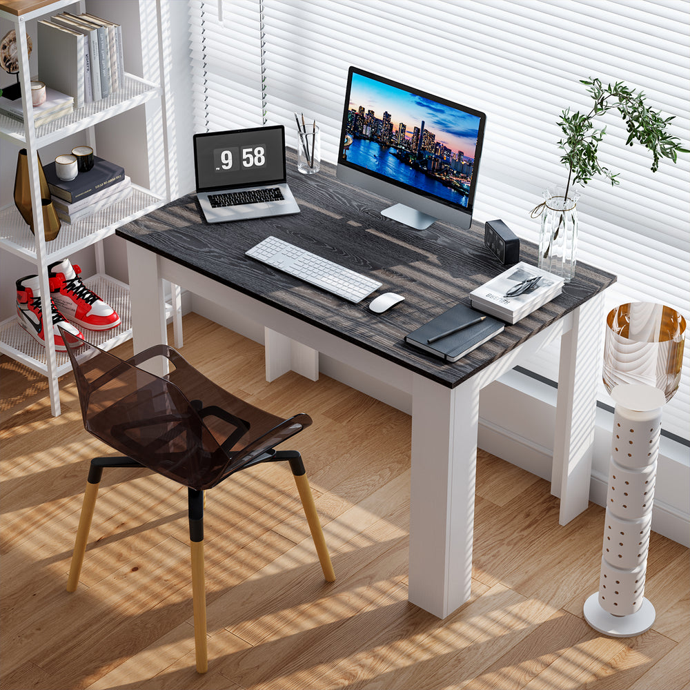 Dark gray 47-inch dining table with a smooth surface, suitable for dining or as a computer desk in small spaces.