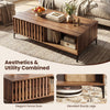 Mid-century walnut coffee table with elegant fence door, spacious top, and 4.5" elevated legs for easy cleaning.