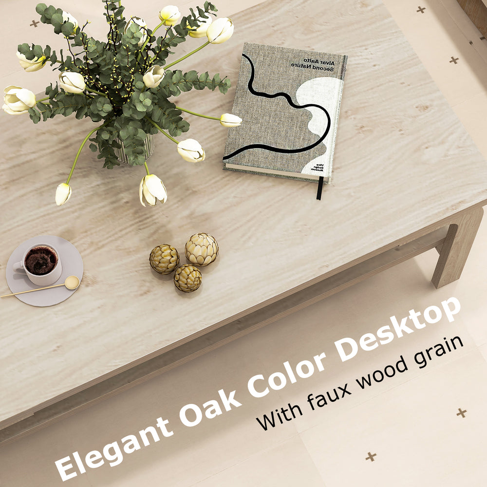 47-inch rectangular coffee table in elegant oak color with faux wood grain, ideal for living room gatherings and.