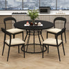 Round 47-inch black dining table with wooden tabletop and four chairs, perfect for modern kitchen gatherings.