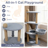 Cat tower featuring a spacious top perch, cozy nest, and scratching posts for play and relaxation in gray.
