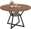 Round 47" dining table in brown with a storage shelf, featuring a sturdy metal frame for modern dining spaces.