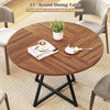 Round 47" dining table in brown with a storage shelf, accommodating 4-6 people, perfect for modern dining spaces.
