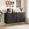 Elegant black 47" sideboard buffet cabinet with gold legs and chevron fluted doors, perfect for stylish kitchen storage.